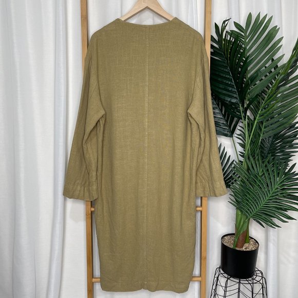 SOLD Zara Beige Tan Linen Coat Jacket Size S Relaxed Pockets Long Sleeve Casual - Picture 3 of 12